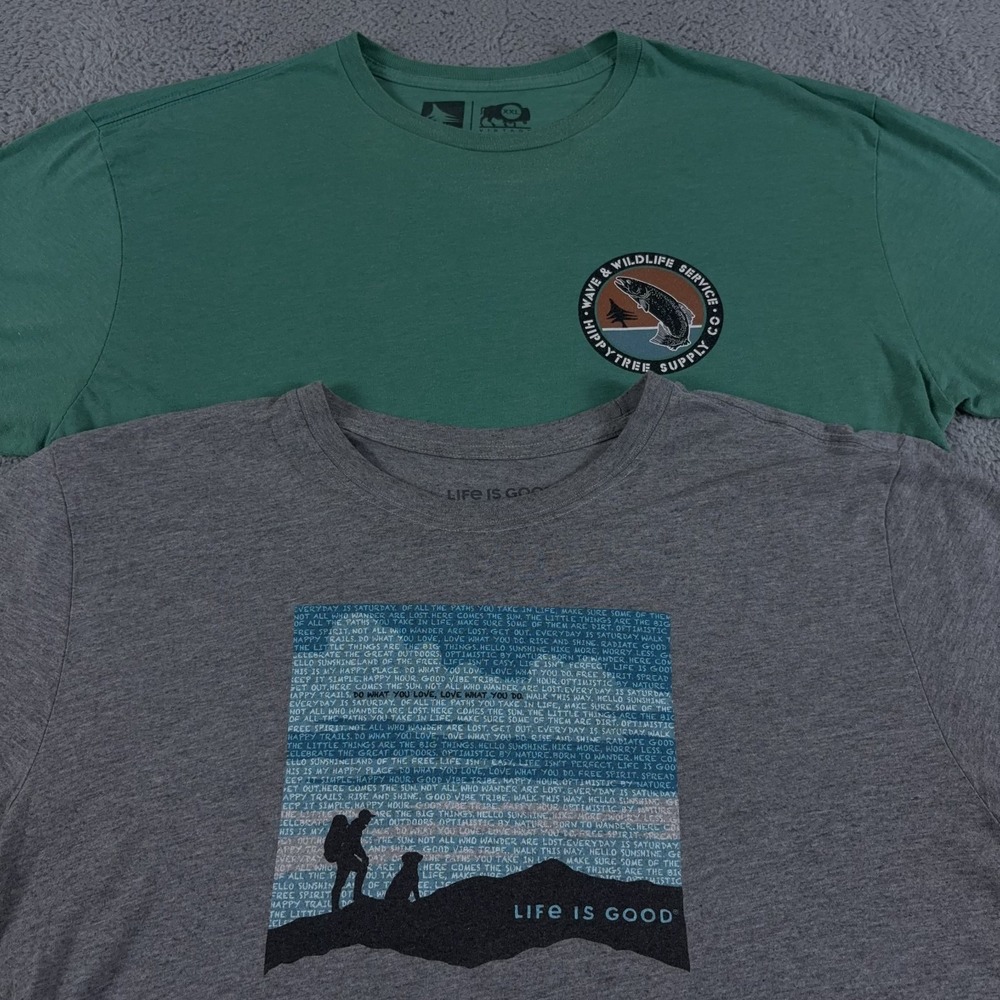LOT OF 2 Hippy Tree x Life Is Good Shirt Mens XXL Short Sleeve Outdoor Hiking